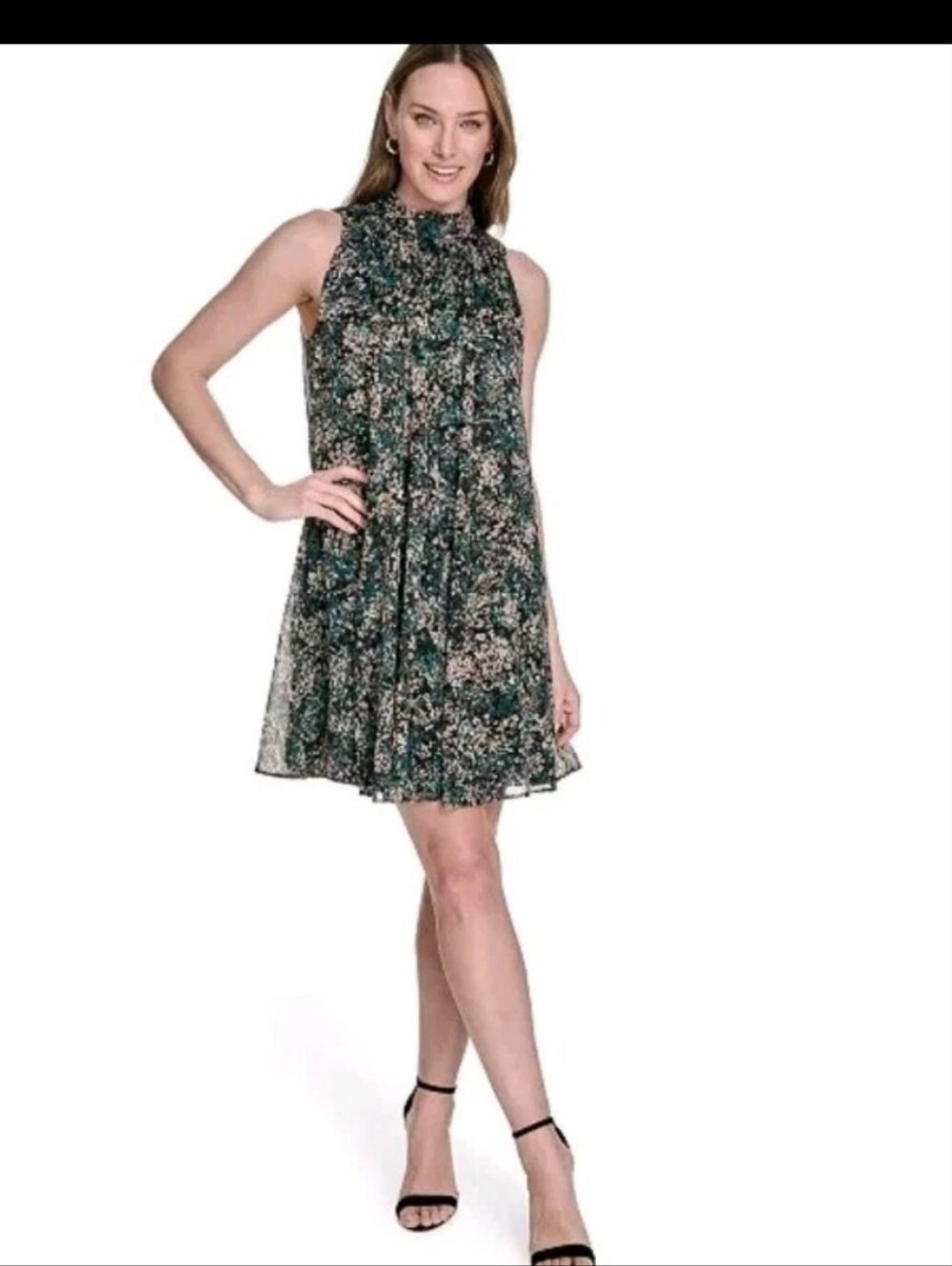 Tommy Hilfiger NWT Women 14 Sleeveless Floral Print Chiffon Shift Dress Garden